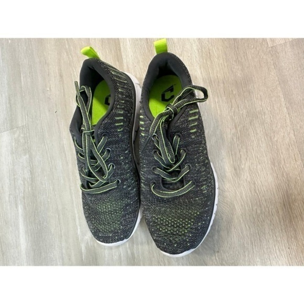 Kids Athletic Sneakers Dark Gray Neon Green Lace Up Gym Running Shoes Size 2 - Picture 5 of 6